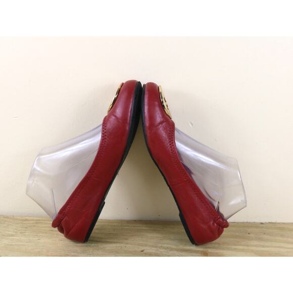 Tory Burch Red Reva Flats with Gold Logo - Picture 4 of 11